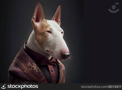 Portrait of a dog dressed in a formal business suit, bull terrier, generative ai