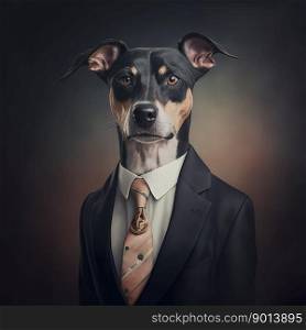 Portrait of a dog dressed in a formal business suit, character, generative ai