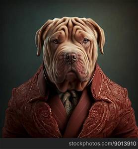 Portrait of a dog dressed in a formal business suit, sharpei, generative ai