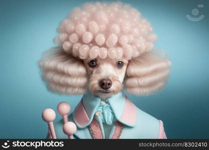 Portrait of a dog poodle in a formal business suit and glasses, business woman concept, generative ai