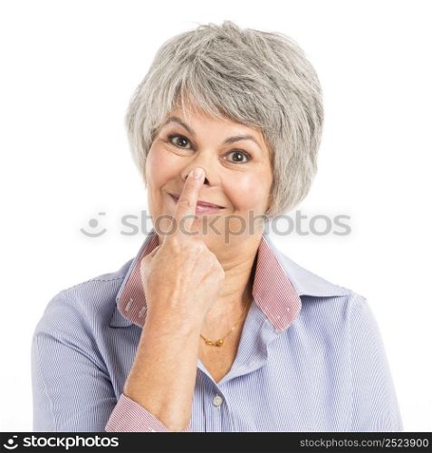 Portrait of a elderly woman making a funny face