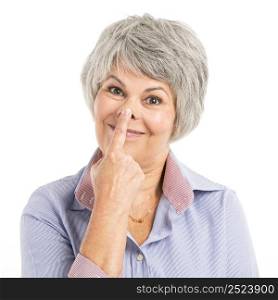 Portrait of a elderly woman making a funny face