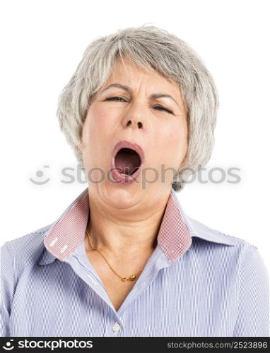 Portrait of a elderly woman with a sleepiness expression