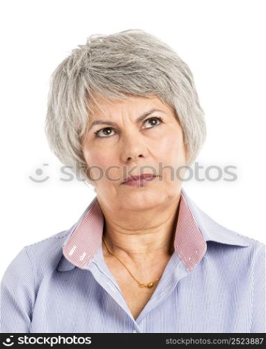 Portrait of a elderly woman with a thinking expression