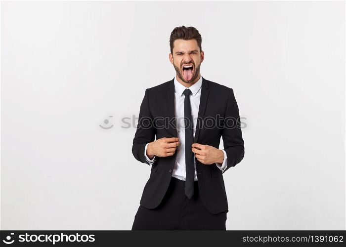 Portrait of a energetic young business man enjoying success, screaming against white - Isolated. Portrait of a energetic young business man enjoying success, screaming against white - Isolated.