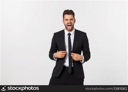 Portrait of a energetic young business man enjoying success, screaming against white - Isolated. Portrait of a energetic young business man enjoying success, screaming against white - Isolated.