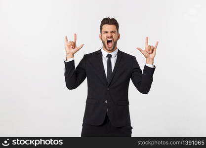 Portrait of a energetic young business man enjoying success, screaming against white - Isolated. Portrait of a energetic young business man enjoying success, screaming against white - Isolated.