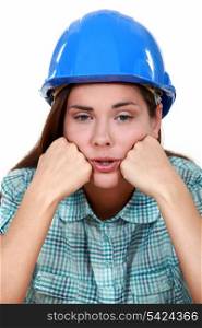 Portrait of a female laborer exhausted