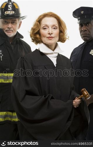 Portrait of a firefighter a judge and a police officer