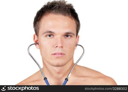 Portrait of a fit young man wuth stethoscope in his ears