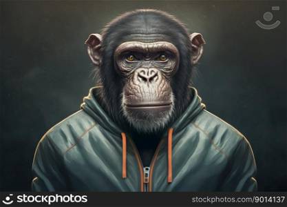 Portrait of a fitness athlete chimpanzee wearing sportswear, monkey, generative ai