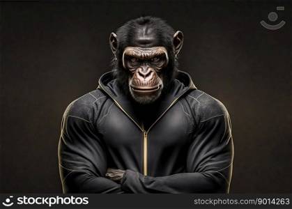 Portrait of a fitness athlete chimpanzee wearing sportswear, monkey, generative ai