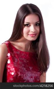 Portrait of a fresh and lovely woman wearing the red blouse
