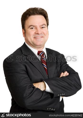 Portrait of a friendly handsome businessman in his forties. Isolated on white.