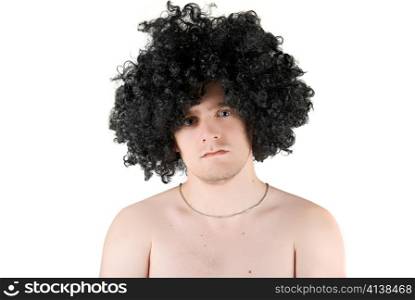 portrait of a frizzy young man on a white background