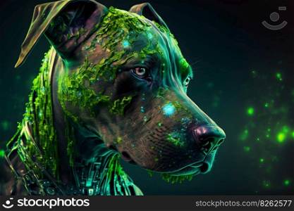 Portrait of a futuristic robot dog. An artistic abstract cyberpunk fantasy. Concept of a cyber dog. Neural network AI generated art. Portrait of a futuristic robot dog. An artistic abstract cyberpunk fantasy. Concept of a cyber dog. Neural network generated art