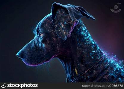 Portrait of a futuristic robot dog. An artistic abstract cyberpunk fantasy. Concept of a cyber dog. Neural network AI generated art. Portrait of a futuristic robot dog. An artistic abstract cyberpunk fantasy. Concept of a cyber dog. Neural network generated art