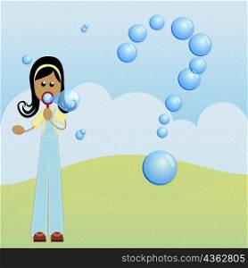 Portrait of a girl blowing bubbles