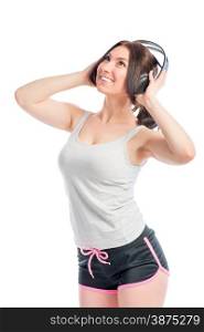 portrait of a girl in headphones and sportswear