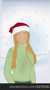 Portrait of a girl wearing a Santa hat smiling