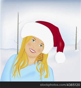 Portrait of a girl wearing a Santa hat smiling