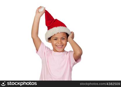 Portrait Of A Girl Wearing Santa Hat Over White Background