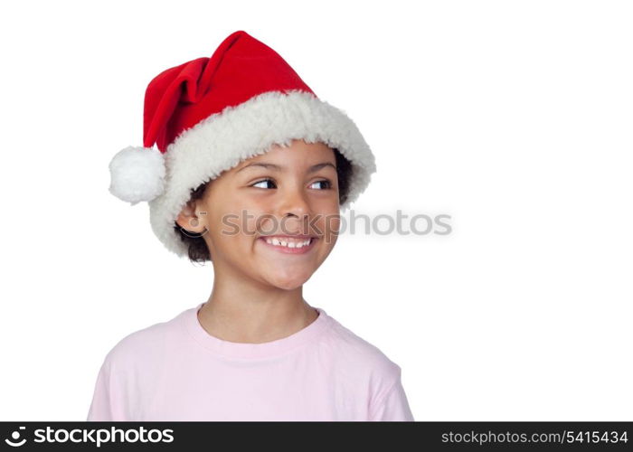 Portrait Of A Girl Wearing Santa Hat Over White Background