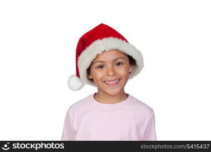 Portrait Of A Girl Wearing Santa Hat Over White Background