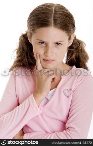 Portrait of a girl with her hand on her cheek