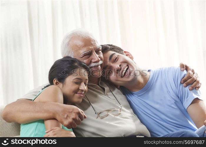 Portrait of a grandfather and grandchildren