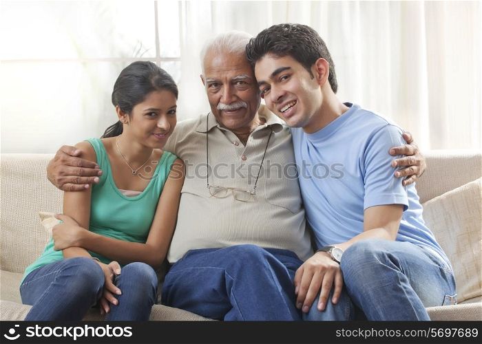 Portrait of a grandfather and grandchildren