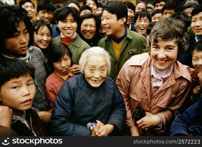 Portrait of a group of people smiling, Suzhou, China