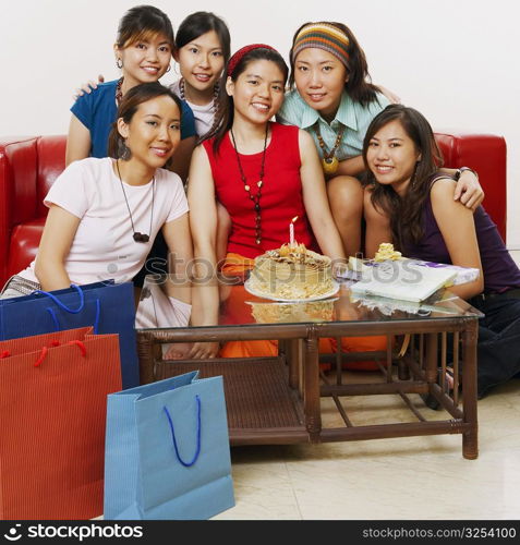 Portrait of a group of young women at a birthday party