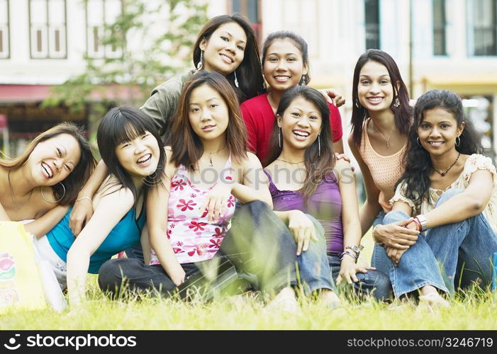 Portrait of a group of young women smiling