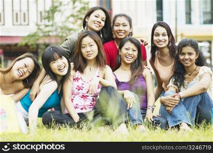 Portrait of a group of young women smiling