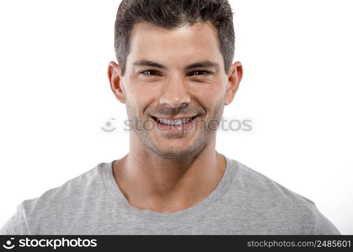 Portrait of a handsome latin man smiling, isolated over a white background. Handsome man
