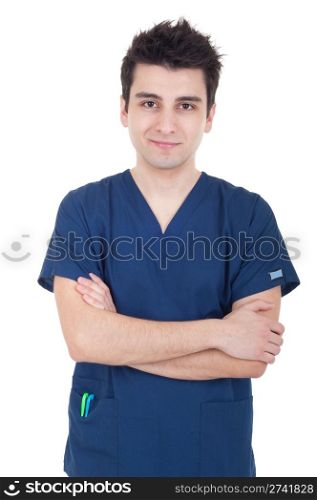 portrait of a handsome young doctor isolated on white background