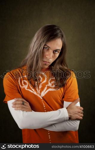 Portrait of a Handsome Young Man with Long Hair