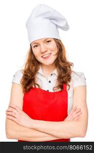 portrait of a happy and successful chef on a white background isolated
