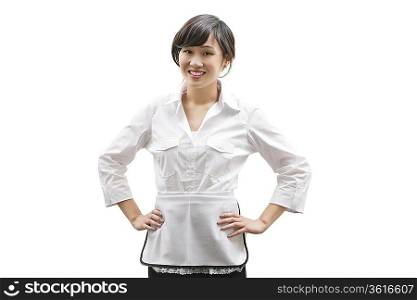 Portrait of a happy Asian house cleaner over white background