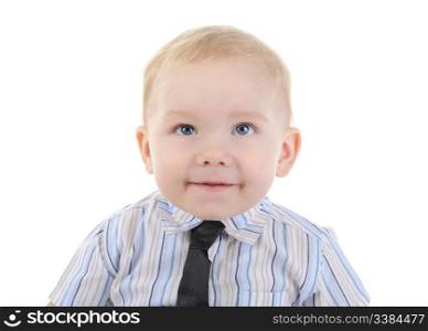 Portrait of a happy blue-eyed boy. Isolated on white background
