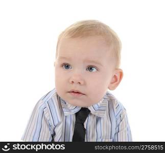 Portrait of a happy blue-eyed child. Isolated on white background