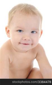 Portrait of a happy blue-eyed child. Isolated on white background