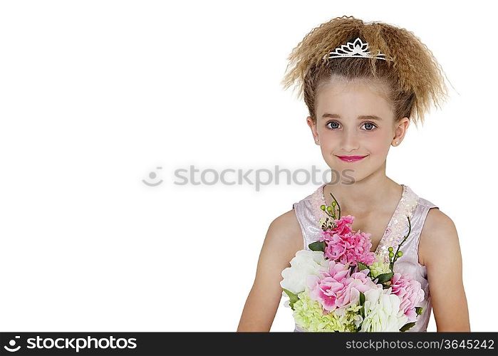Portrait of a happy bridesmaid over white background