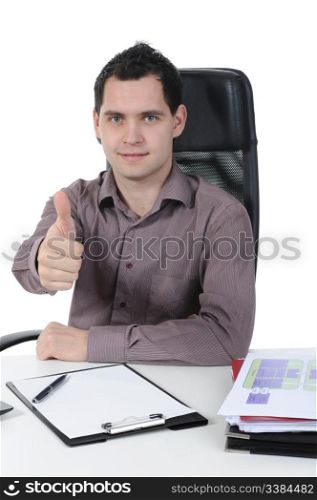 Portrait of a happy businessman. Isolated on white background