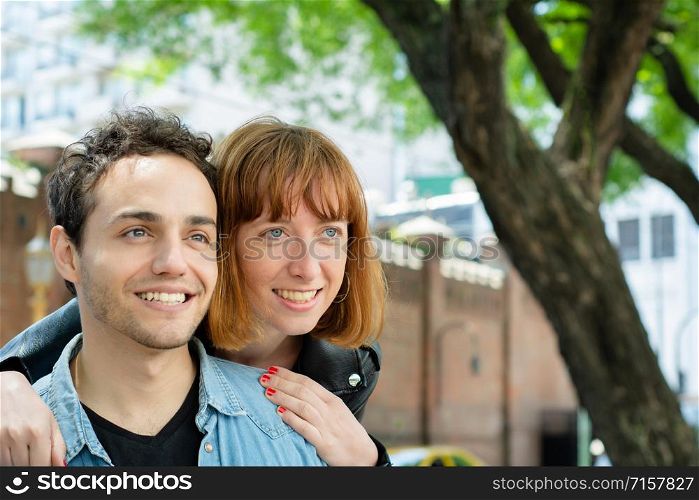 Portrait of a happy couple in love outdoor.