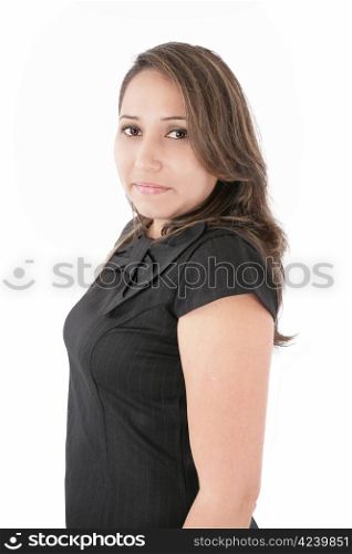 Portrait of a happy middle aged woman smiling against white background