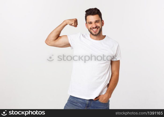 Portrait of a happy smiling man holding bunch of money banknotes and showing credit card isolated over white background. Portrait of a happy smiling man holding bunch of money banknotes and showing credit card isolated over white background.
