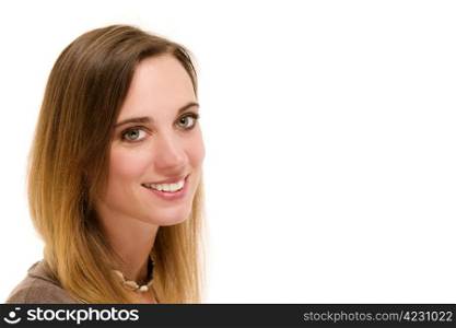 portrait of a happy woman. portrait of a happy woman on white background