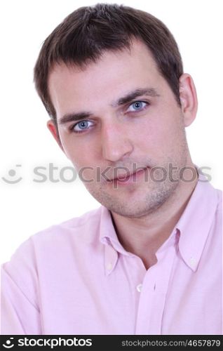 Portrait of a happy young man standing against white background